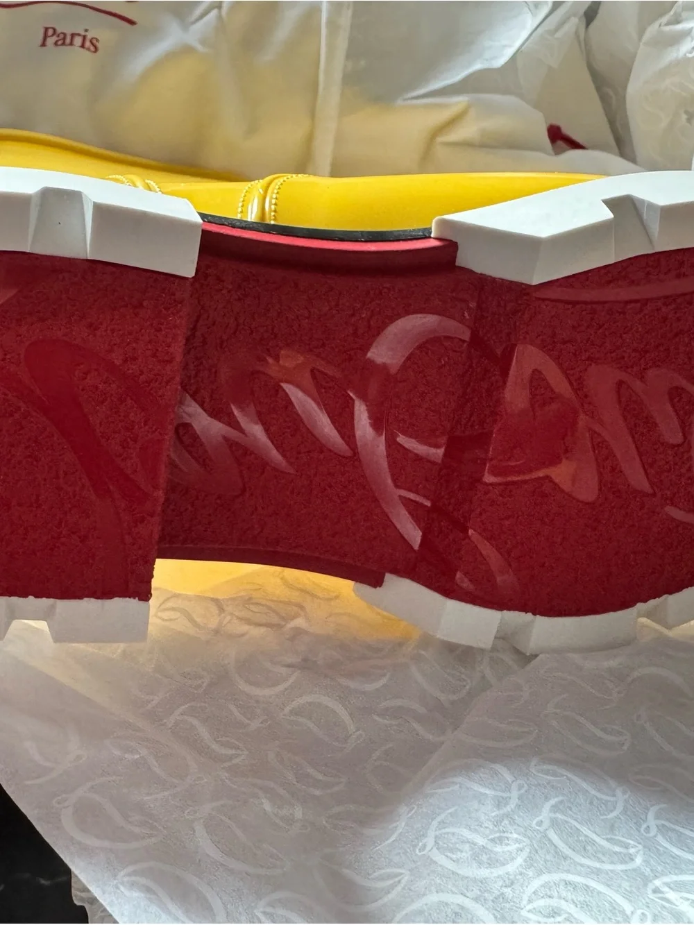 BRAND NEW Christian Louboutin Glossy Yellow Rain Boots ORIGINAL BOX & DUST BAGS